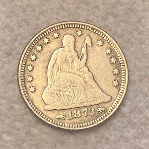 1873-CC seated liberty .25 cent.
